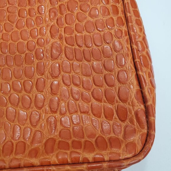 Banana Republic Y2K Orange Croc Embossed 100% Cow Leather Small Shoulder Bag - Picture 2 of 5